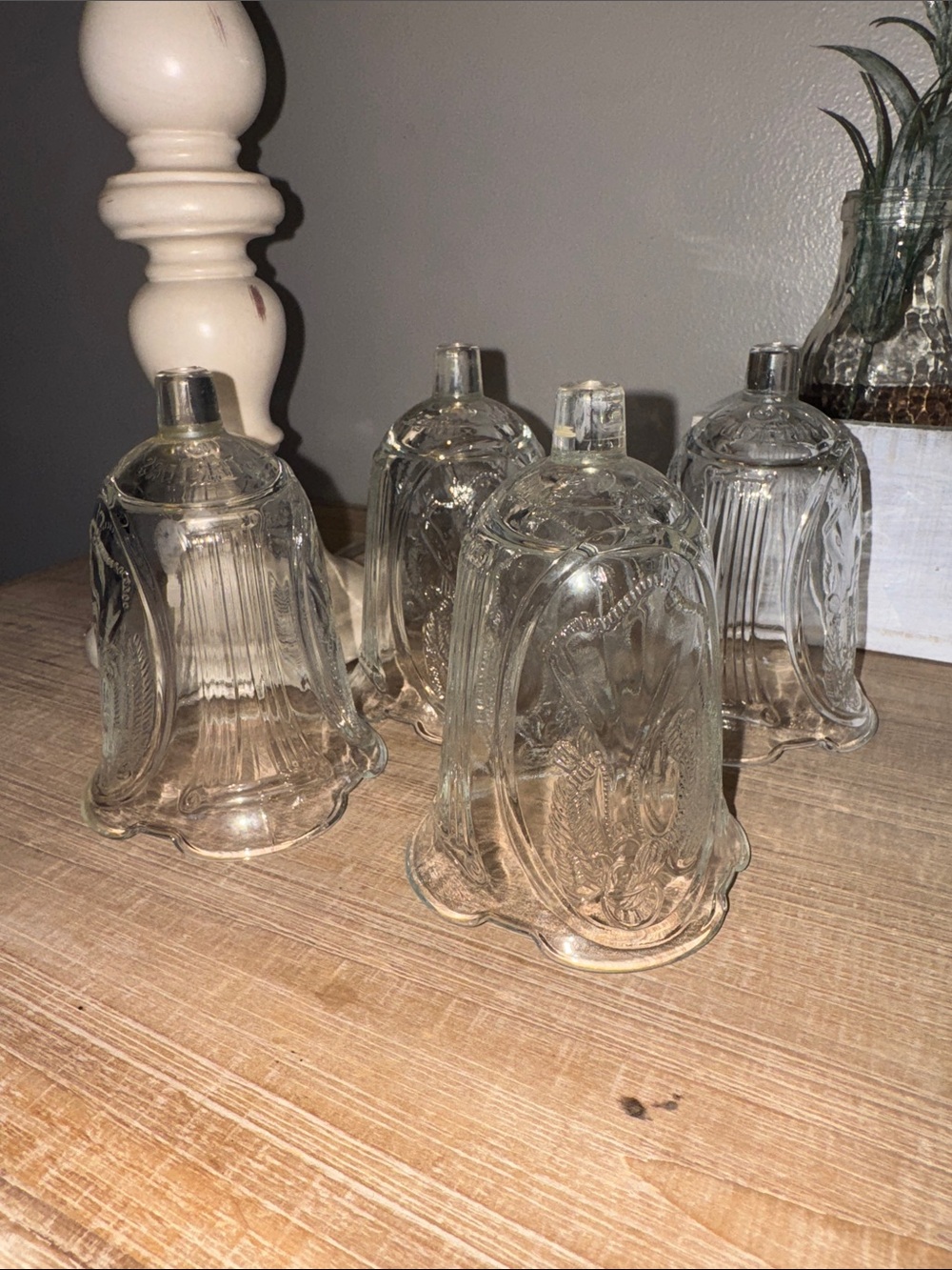 Home Interiors Clear Pressed Glass Bell Shades - Set of 4 Angel design imprint